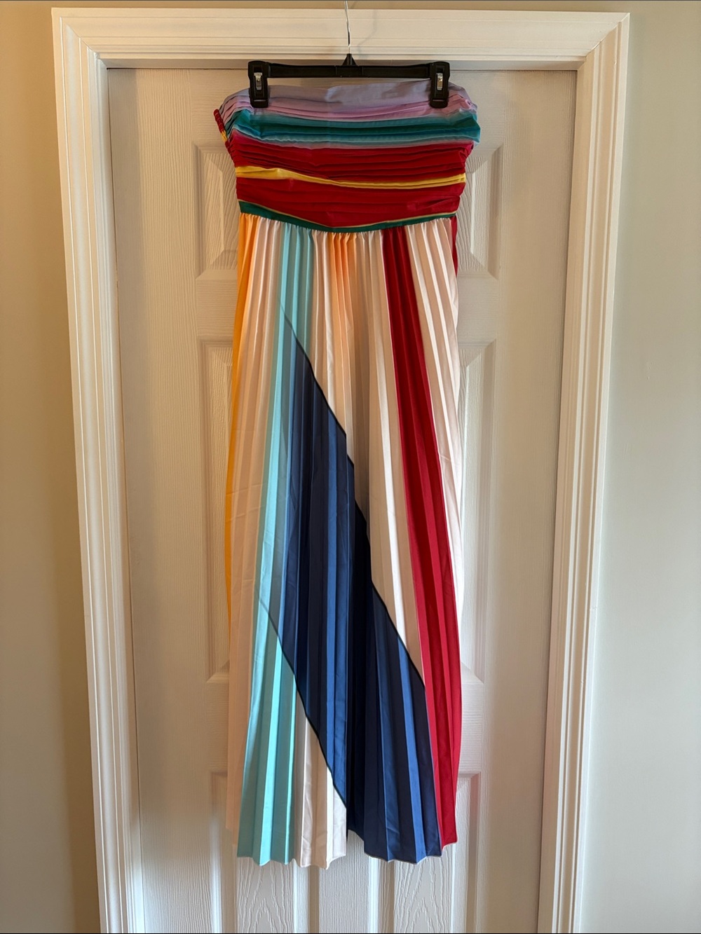 Multicolor Pleated Strapless Maxi Dress, XL, never worn